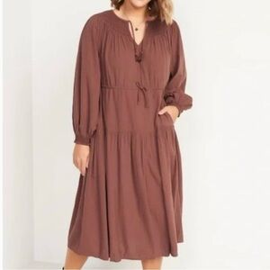 Old Navy Brown Pleated Long Sleeve Sundress